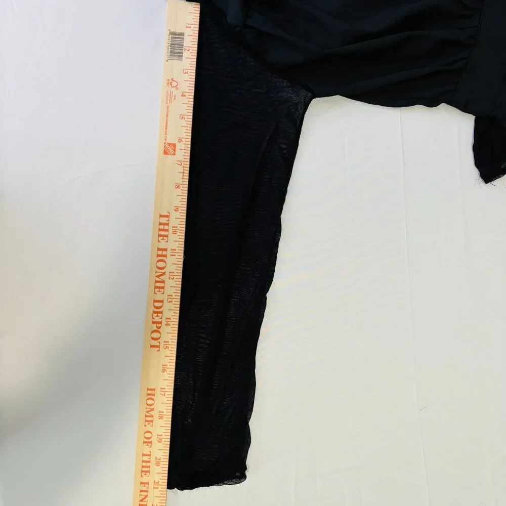 Baluoke Black Romper Medium‎ | V-Neck Sheer Long Sleeve Zip Back Playsuit